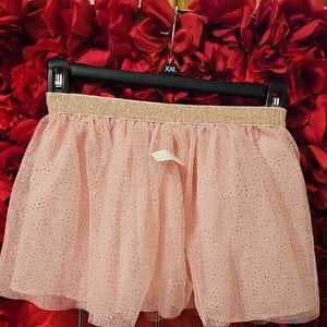 Girls NWY Pink Glitter Tulle Skirt with Gold Waistband Size Small 5/6